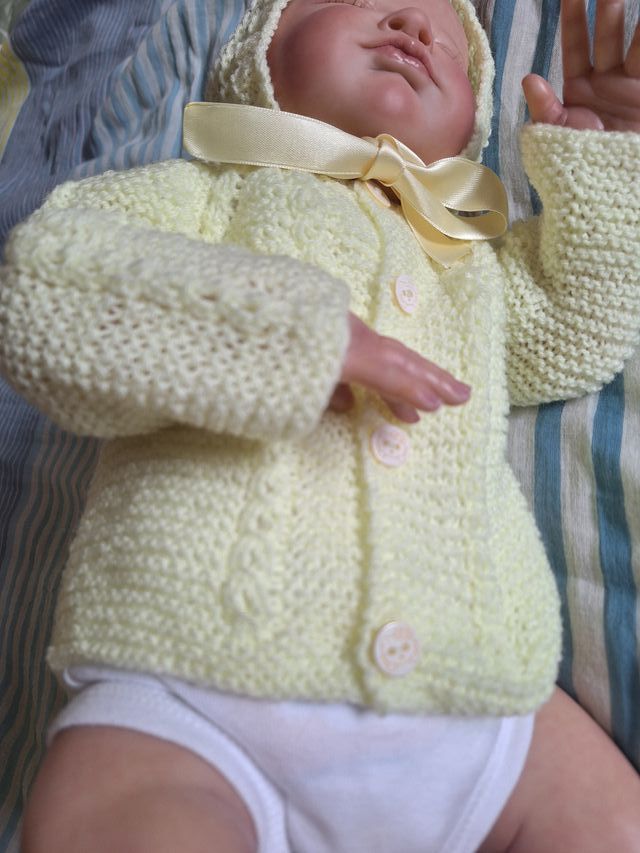 Chaqueta y capota de punto bebé T-0 / Reborn 19"