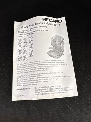 Silla coche RECARO Monza Nova. Isofix. Grupo 2/3