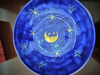 Porta dolci in ceramica con luna e stelle