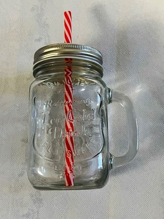 Bicchiere collezione forma barattolo con cannuccia