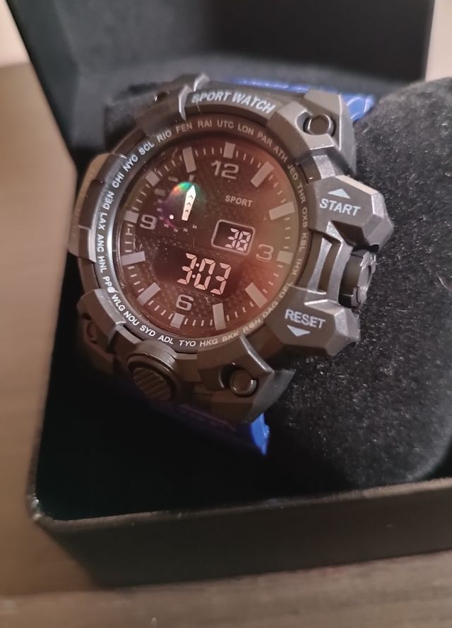 Reloj Deportivo Digital Negro Correa Azul