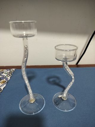 Porta candele in vetro con cristalli