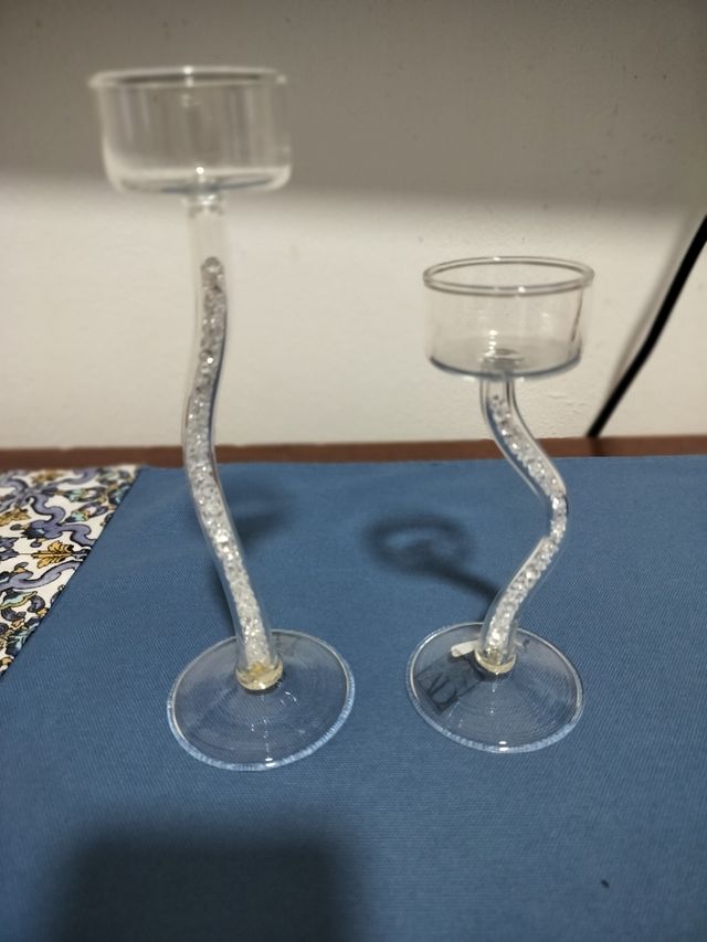 Porta candele in vetro con cristalli