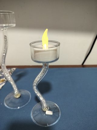 Porta candele in vetro con cristalli