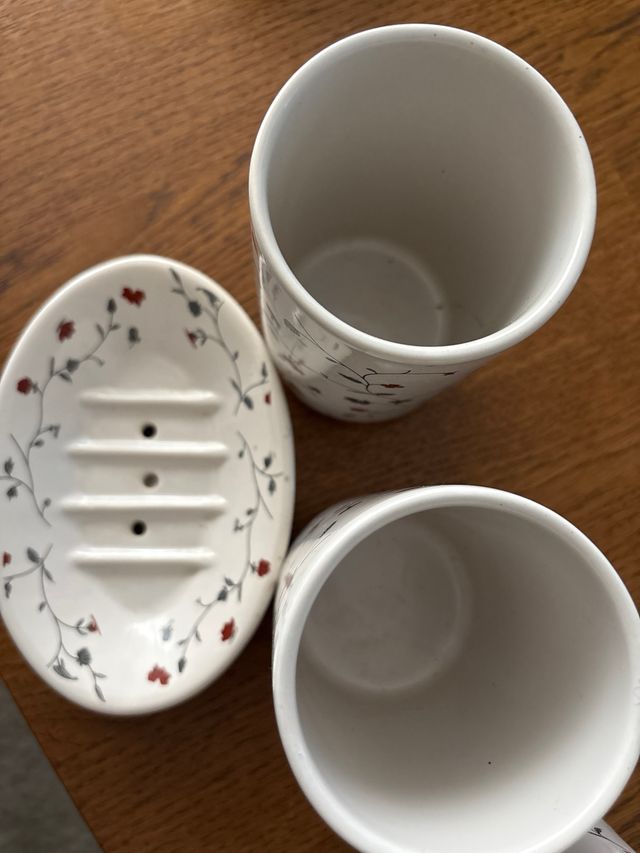 Set Accesorios Baño Cerámica Flores