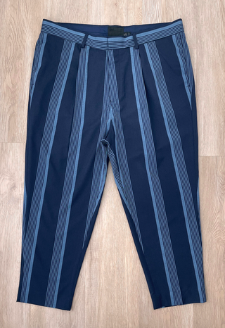 Pantalon Pinzas a Rayas Azul Celeste Fit Waist 46