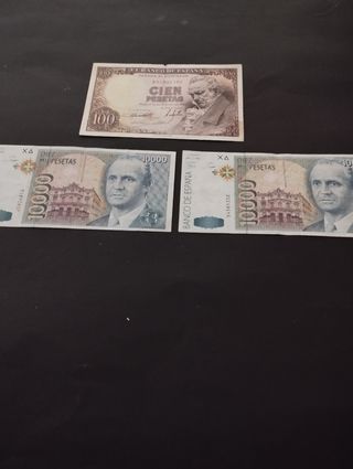 Billetes españoles antiguos 100 y 10000 pesetas