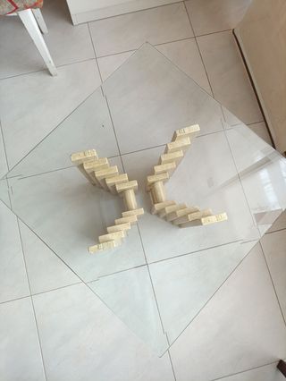 Mesa de cristal y marmolina 60x60