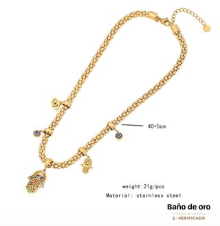 Collar Bañado en Oro con Ojo Turco y Mano de Fátim