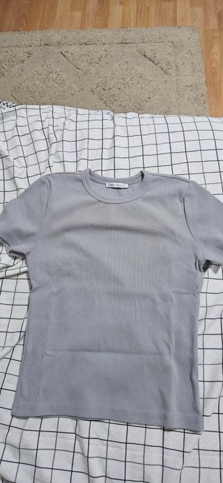 Camisa Zara Gris Manga Corta