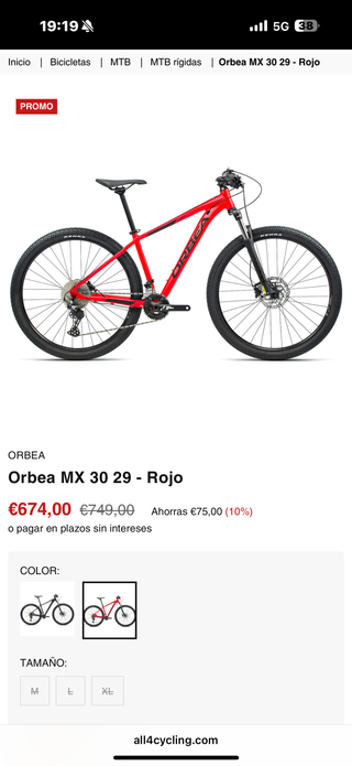 Orbea MX30 Talla L Bicicleta Montaña