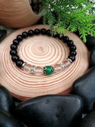 Pulsera elástica con cuentas de cristal y jade