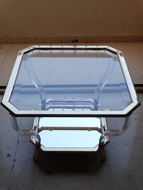 Conjunto 2 Mesas Cristal y Metal Dorado