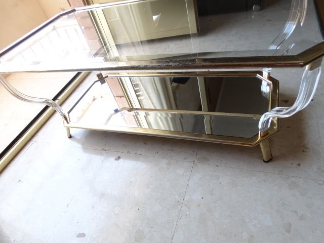 Conjunto 2 Mesas Cristal y Metal Dorado