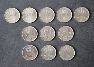 SERIE COMPLETA DE MONEDAS DE 25 PESETAS DEL REY