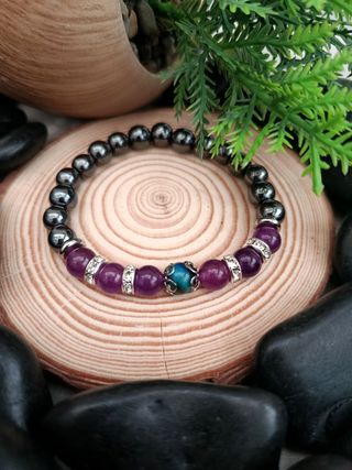 Pulsera elástica morada y plateada