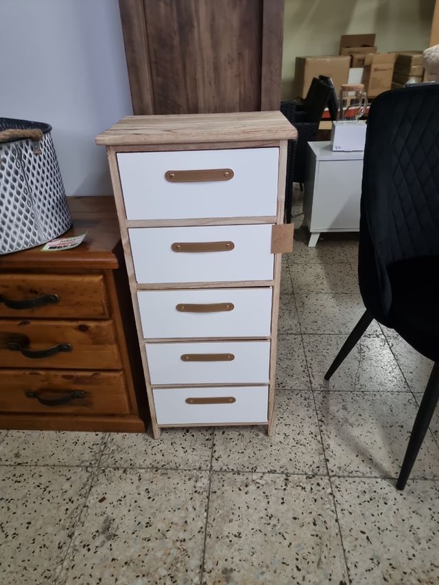 Cajonero blanco y madera con tiradores