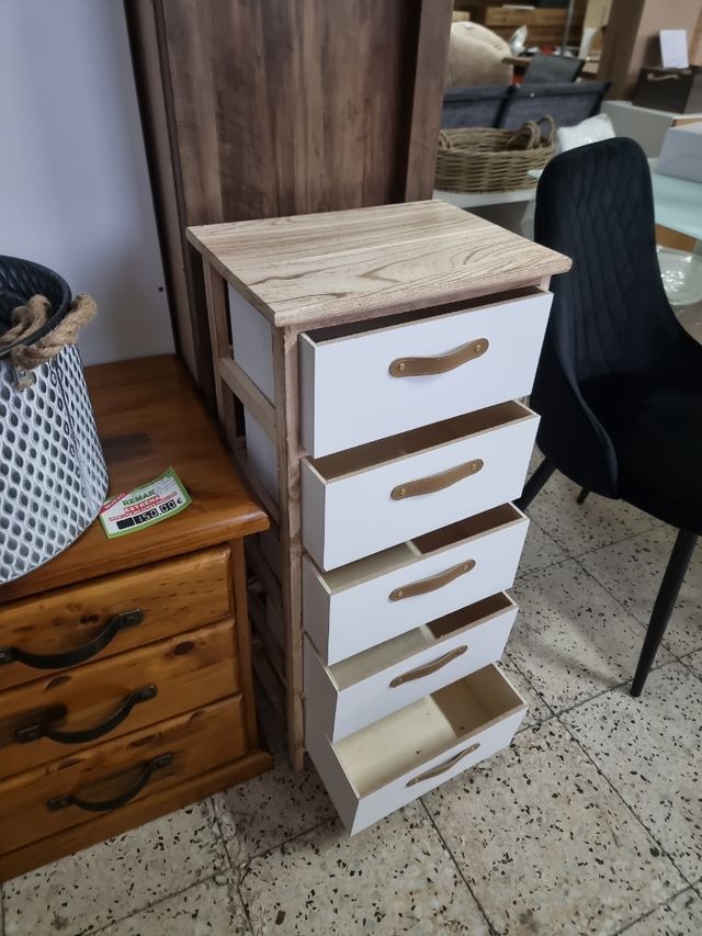 Cajonero blanco y madera con tiradores