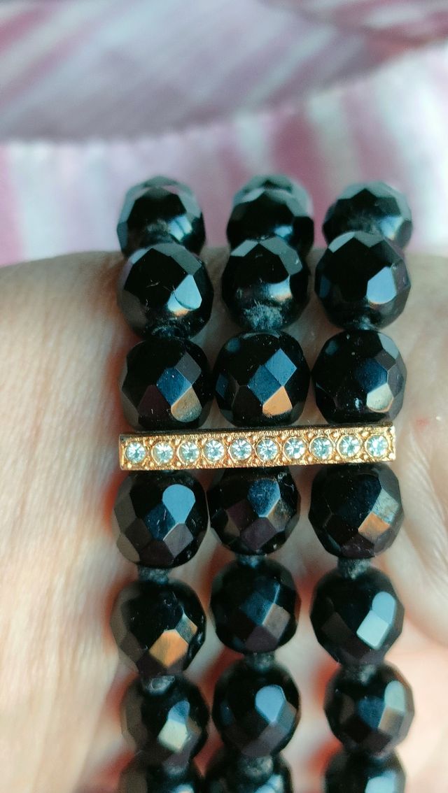 Pulsera Vintage Cristal Negro y Dorado