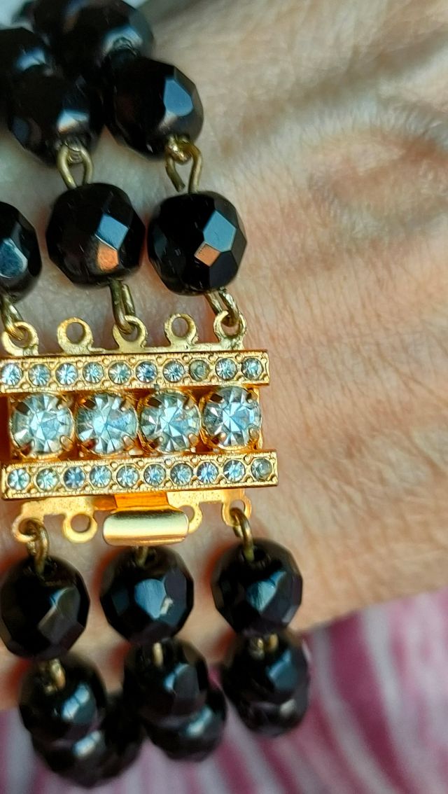 Pulsera Vintage Cristal Negro y Dorado