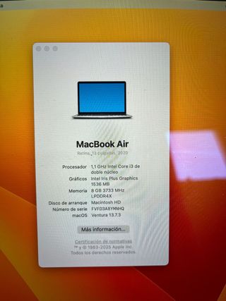 MacBook Air 13 2020 8GB Plata Bateria 50% A2179