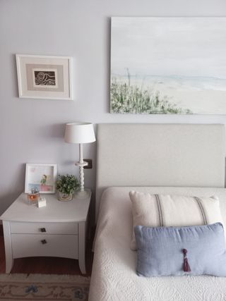Cabecero de cama tapizado beige algodón