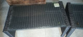 Mesa mimbre jardín con cristal
