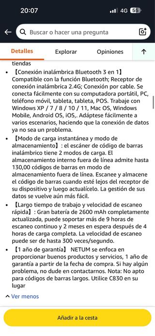 Escáner de código de barras NETUM