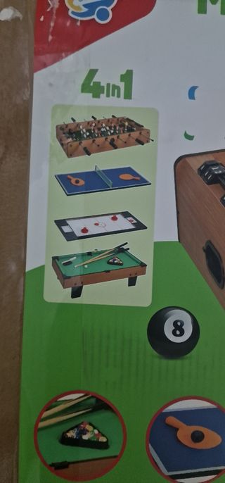 Mesa Multijuegos 4 en 1: Billar, Futbolín, Ping Po