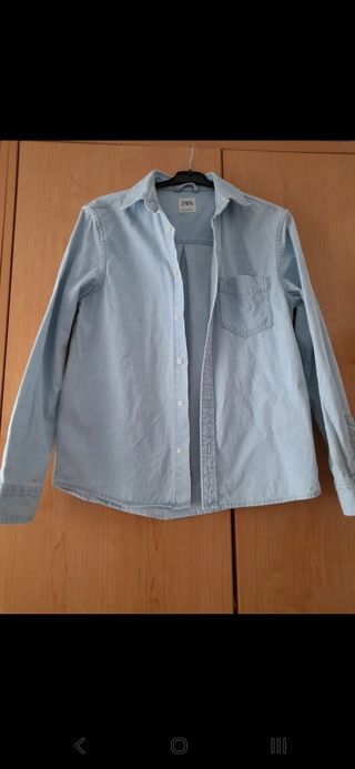 Camisa  vaquera ZARA azul hombre