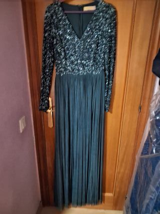 Vestido largo fiesta lentejuelas y plisado