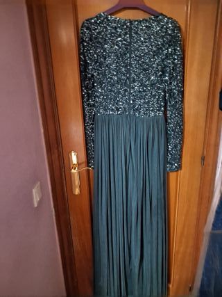Vestido largo fiesta lentejuelas y plisado