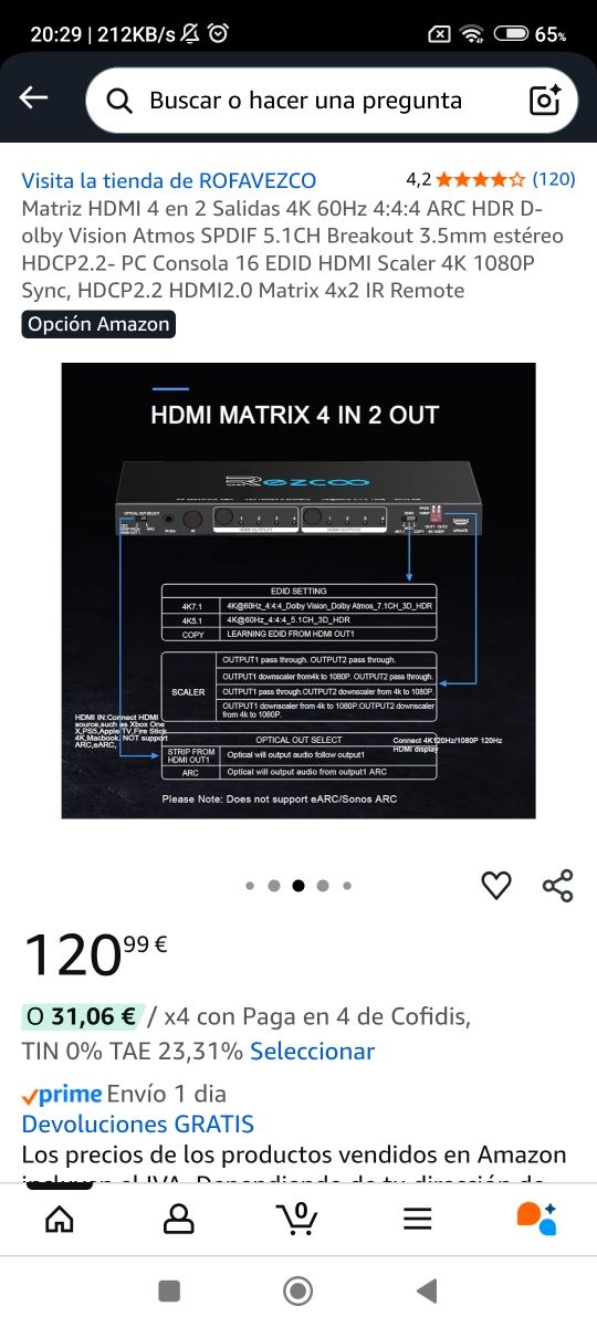 Matriz HDMI 4x2 4K 60Hz HDR Dolby Vision