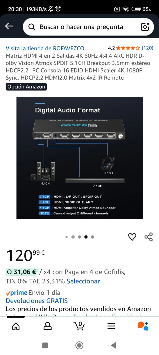 Matriz HDMI 4x2 4K 60Hz HDR Dolby Vision
