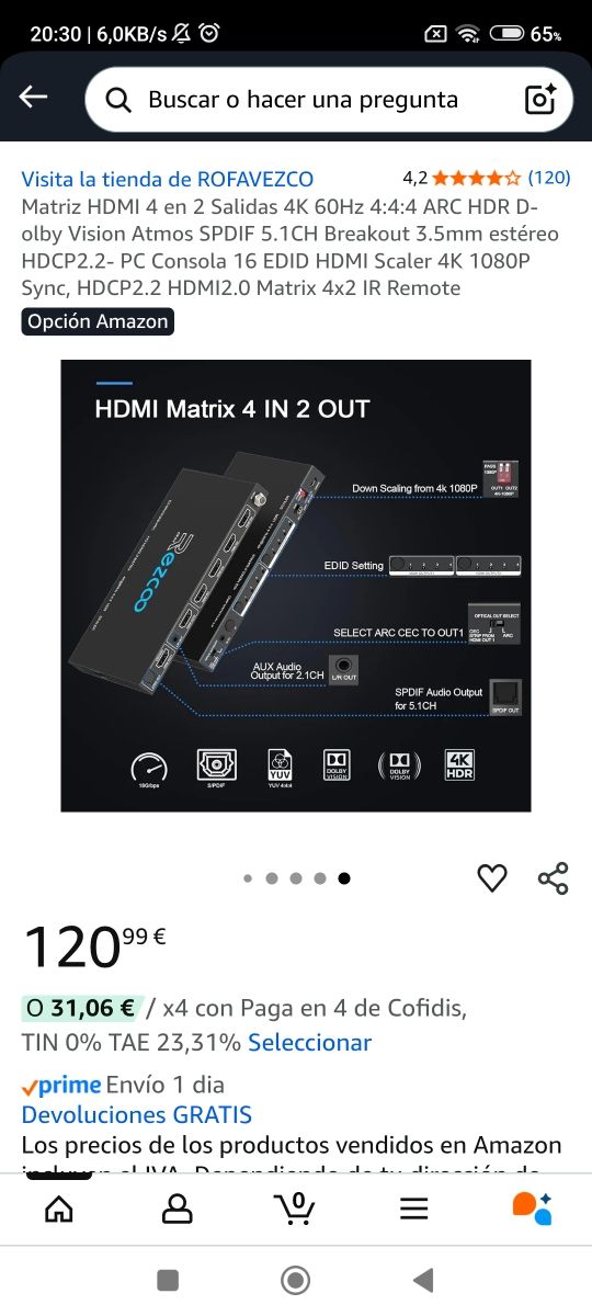 Matriz HDMI 4x2 4K 60Hz HDR Dolby Vision