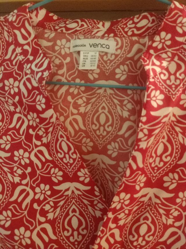 Blusa Venca roja estampada M - L (¡mirar medidas!)
