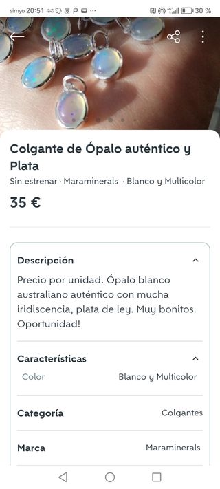 Colgante Ópalo blanco plata de ley