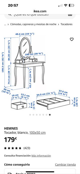 Tocador de maquillaje blanco de ikea (Hemnes)