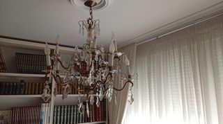 Lámpara de techo y 2 apliques de bronce y cristal