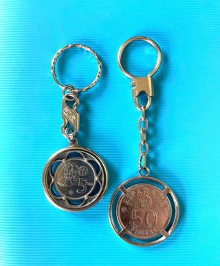 Llaveros Monedas de 50 y 5 Peseta Mundial 82