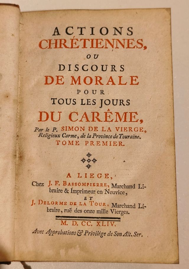 Libro antiguo 1744. Actions Chrétiennes...