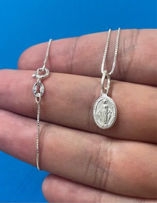 Encantador Collar Virgen Milagrosa Medalla Plata 
