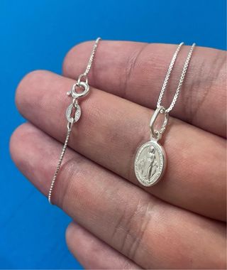 Encantador Collar Virgen Milagrosa Medalla Plata 