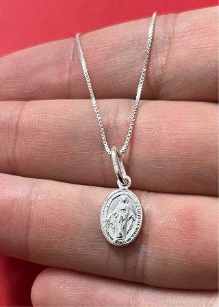 Encantador Collar Virgen Milagrosa Medalla Plata