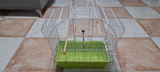 Jaula para pájaros blanco y verde