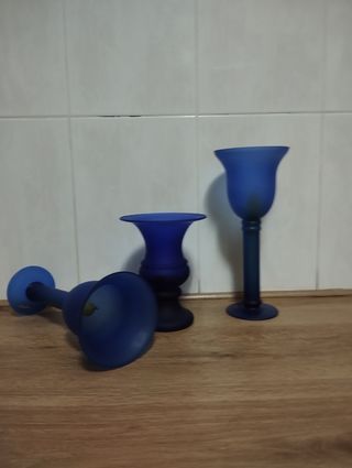 Juego de 2 Candelabros y Jarrón Azul