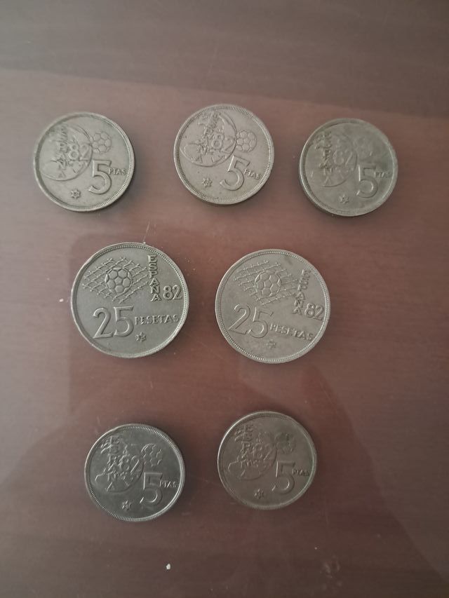 Monedas 25 y 5 España conmemorativas Mundial 1982