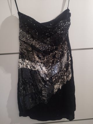 Vestido de fiesta lentejuelas negro y plata