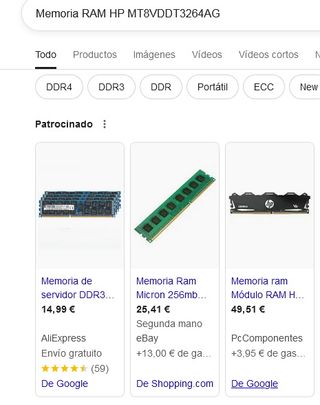Memoria RAM HP MT8VDDT3264AG 256MB DDR400