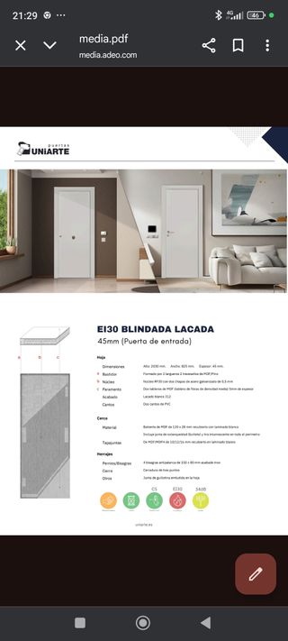 Puerta blindada lacada EI30